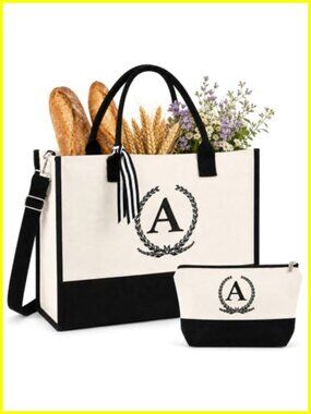 Embroidered Floral Monogram Canvas Tote, Gift for Her